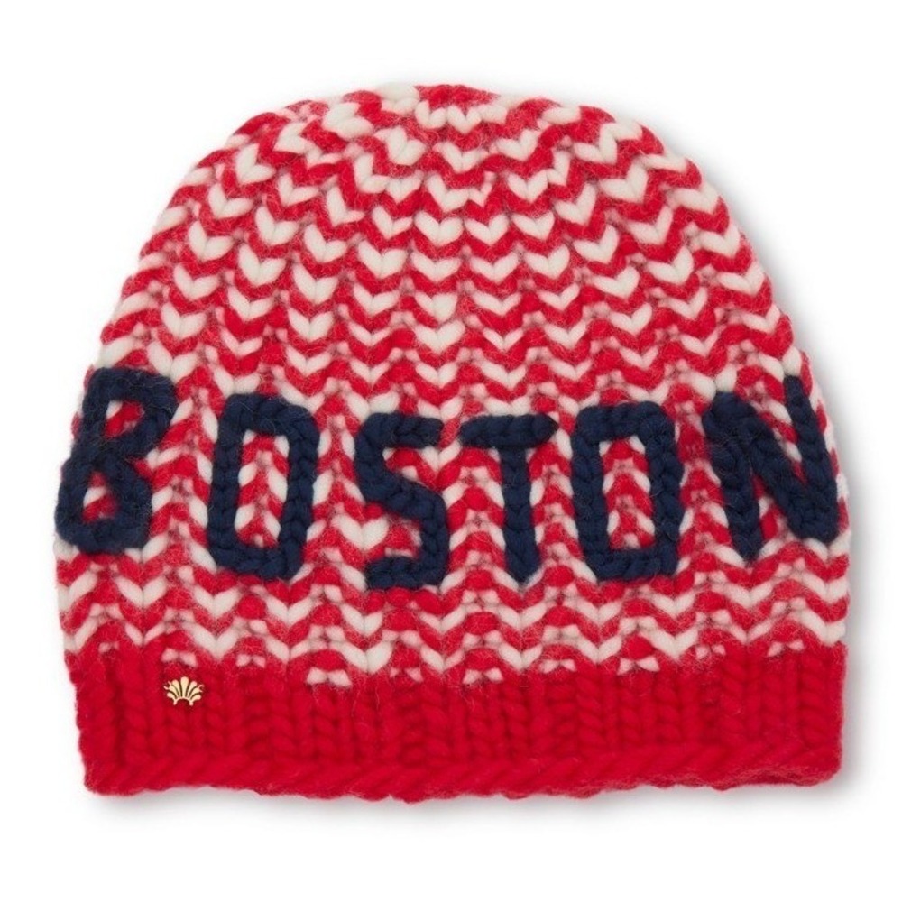 Lele Sadoughi Women Boston Beanie OS Red Melange Handmade Chunky Knit Winter NWT
